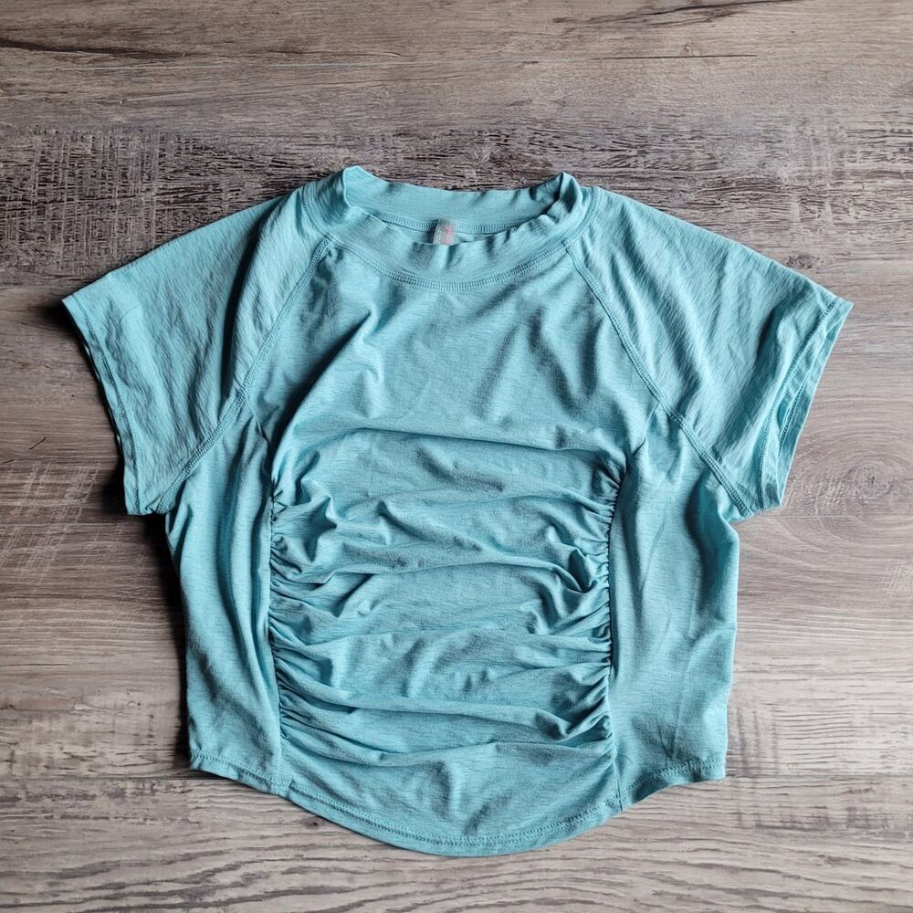 Free People Movement Light Blue Short Sleeve Cropped Top